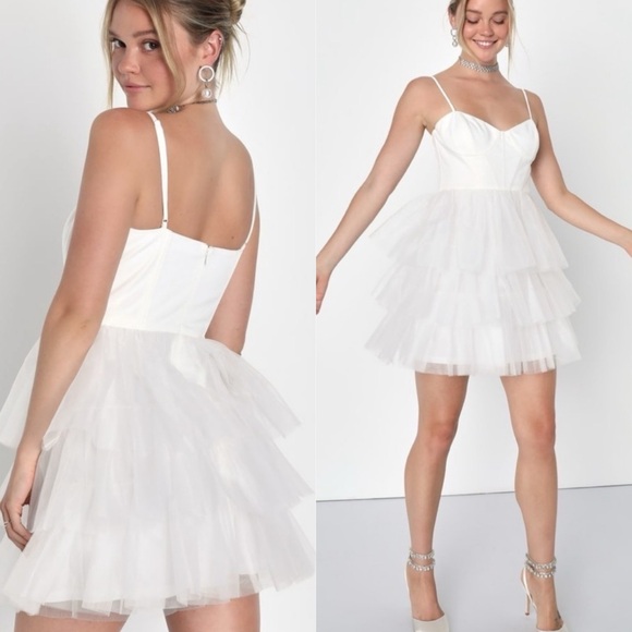 Lulus Dresses & Skirts - Lulus Rule the Runway White Tulle Bustier Tiered Mini Dress